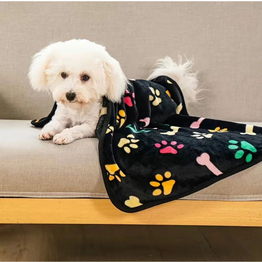 Cozy Pet Blanket: Keep Your Dog or Cat Warm with a Cute Cartoon Bone Paw Print